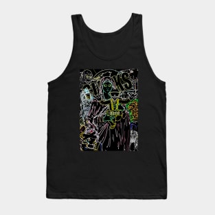 Dope Slluks chicken character chilling with virgin Mary montage black ink-pencil illustration Tank Top